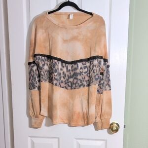 Leopard Print Tan Sweatshirt with Black Accents